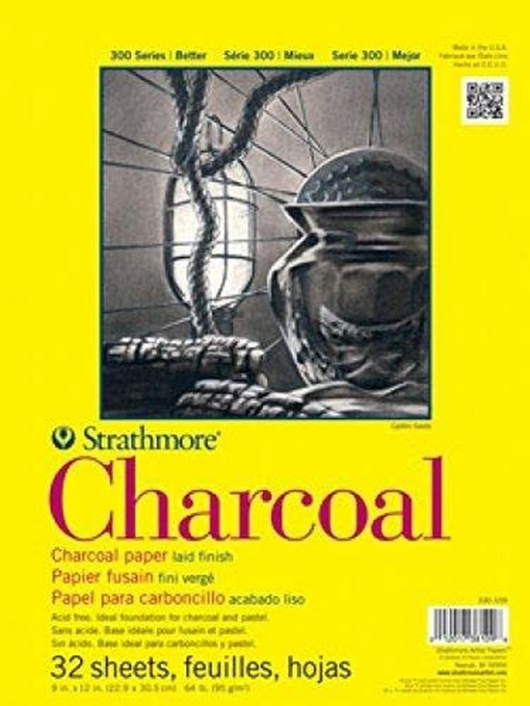 Strathmore دفتر ورق فحم ستراثمور 300 سلسلة، ملصق بالغراء، 9x12 بوصة، 32 ورقة (64lb/95g) - ورق فني للبالغين والطلاب - فحم وباستيل - Image 1
